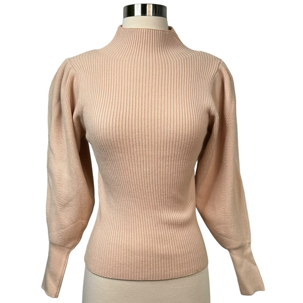 Wild Pony Blush Pink Rib-Knit Mock Neck Puff Sleeve Sweater S